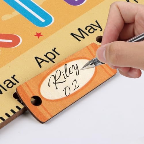 LHIUEM Crayon Birthday Bulletin Board Decorations Celebrate Birthday Chart Wood Flip Calendar(8”X16”) Happy Birthday Calendar Wall Hanging Classroom Pastel With 108pcs Pencils Names Tags for Primary