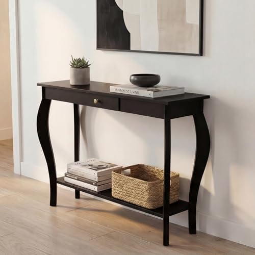 ChooChoo 39" Narrow Entryway Table with Drawer, Black