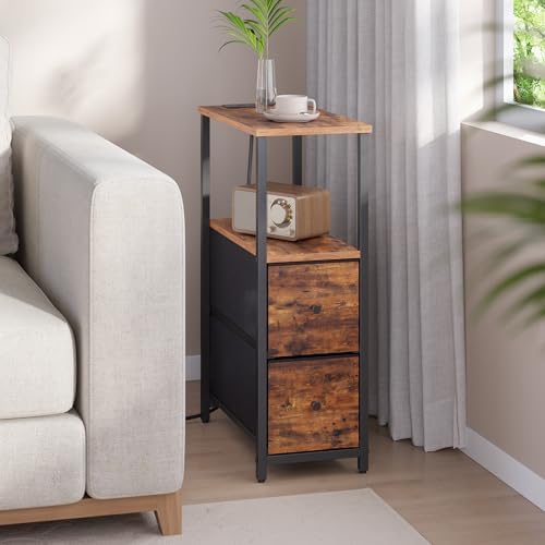 TUTOTAK Narrow End Table with Charging Station, Skinny Side Table