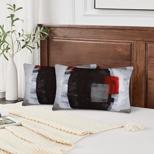 Throw Pillow Covers for Couch, 20x12 Inch, Set of 2, Grey Red