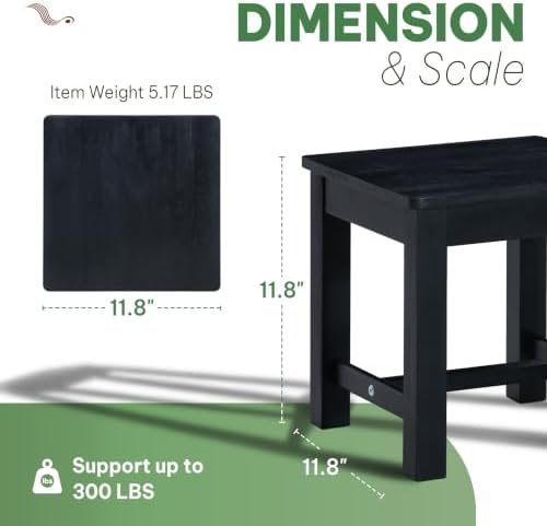 12" Wooden Step Stool, Small Wood Stool for Bathroom, Kitchen - Black
