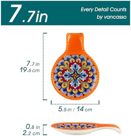 vancasso 7.7 Inch Ceramic Spoon Rest, Bohemian Stove Top Kitchen, Orange