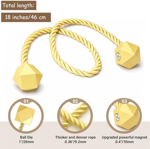 Hion Magnetic Curtain Tiebacks Golden 6pcs, Curtain Holdbacks Hooks Holders