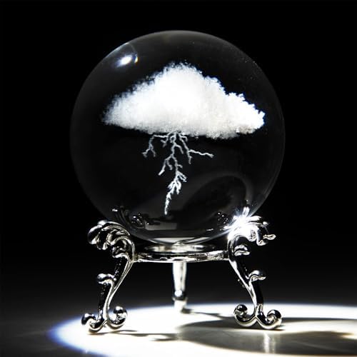 3D Lightning Cloud Crystal Decorative Ball Paperweight with Stand,60mm