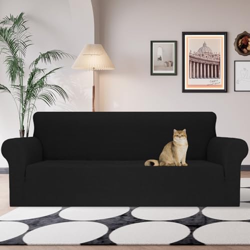 JIVINER Stretch Oversized Sofa Covers 1 Piece 4 Seater Couch Covers Jacquard Universal Sofa Slipcovers for Extra Large Funiture Protector for Kids, Pets (Black, XL Sofa)