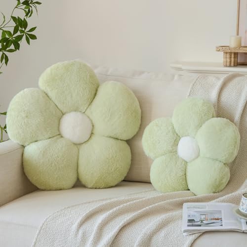 Zlgkjk Flower Pillows, Decorative Throw Pillow with Soft Plush for Couch Bed, Cute Daisy Pillow Cushion Home Decor Floral Throw Pillow (Green, 14.9 Inches)