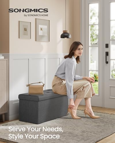 SONGMICS 30 Inches Folding Storage Ottoman Bench, Load 660 lb