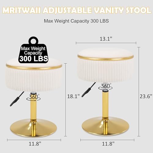 Adjustable Vanity Stool, Velvet Makeup Stool with Storage Beige