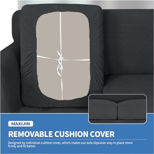 MAXIJIN 4 Piece Couch Covers for 3 Cushion Couch Sofa Covers, Stretch Couch Slipcovers for Sofas with 3 Cushions, Thick 3 Seat Furniture Protector for Dogs Pet (71"-91", Gray)
