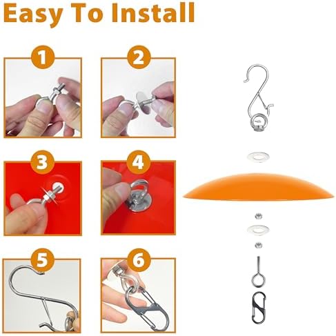 13" Bird Feeder Rain Guard, Hummingbird Feeder Shade Dome Cover, Hanging Baffle for Bird Feeder Pole,Smart Birds Feeder's Umbrella(Translucent Orange), 2 Pack