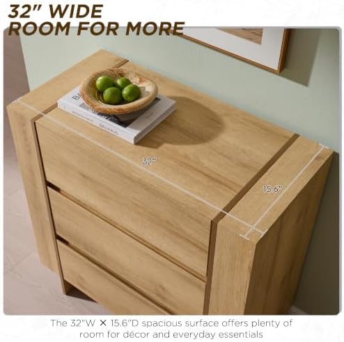 OKD 32” Large Modern 3 Drawer Dresser for Bedroom
