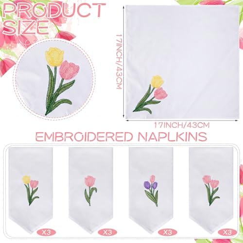 HunnmingRe 12 Pcs Spring Floral Cloth Napkins 100% Cotton, 17x17inch