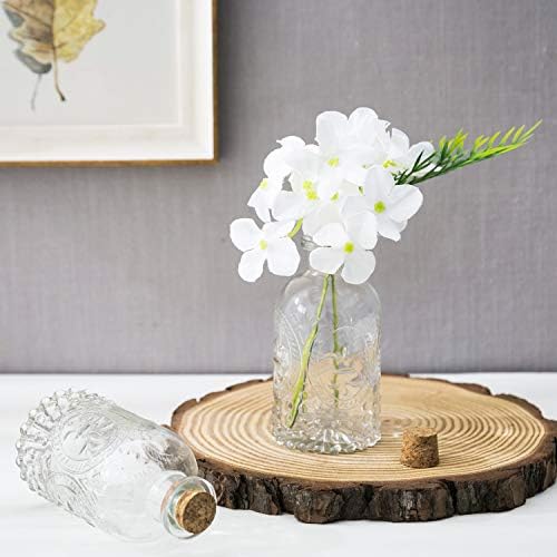 MyGift Vintage Fleur De Lis Clear Glass Bottles with Cork Lid Set of 6