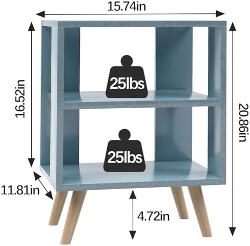 Aenuert Night Stand, Blue Kids Nightstand, Modern End Table with Open Storage, 2-Tier Nursery Bedside Table for Small Space, Living Room, Bedroom
