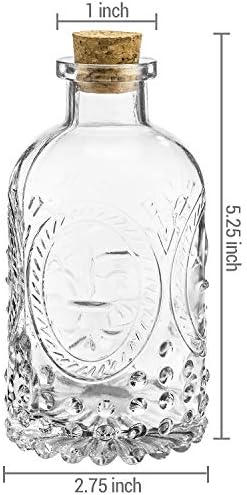 MyGift Vintage Fleur De Lis Clear Glass Bottles with Cork Lid Set of 6