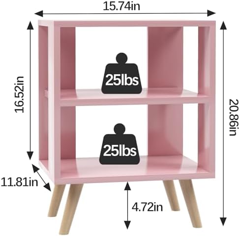 Aenuert Night Stand, Pink Kids Nightstand, Modern End Table with Open Storage, 2-Tier Nursery Bedside Table for Small Space, Living Room, Bedroom