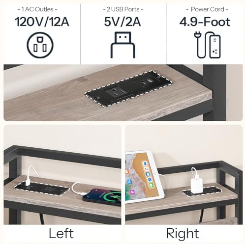 HOOBRO Queen Size Headboard, Headboard with 2 Outlets and 4 USB Ports, Adjustable Height, Storage Rack, Sturdy and Stable, Easy Assembly, Greige and Black