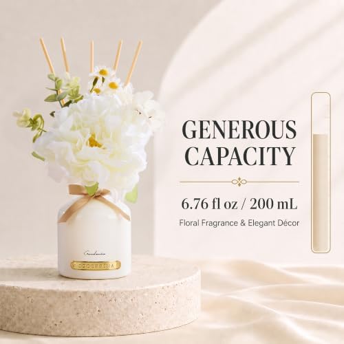 Gardenia Reed Diffuser Set with Flowers, 6.76 fl oz