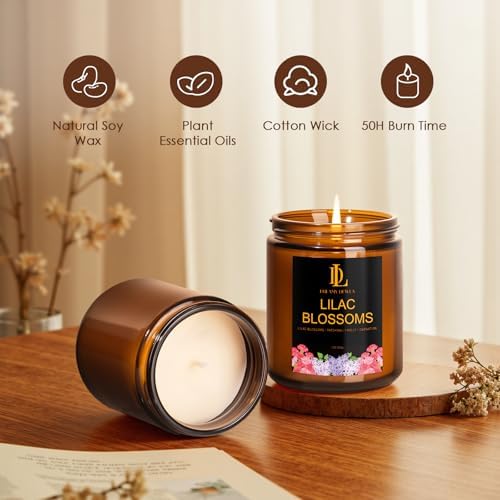 Lilac Blossom Scented Candles, Lilac Blossom Candle, Aromatherapy Candle Gifts for Women, Soy Candles for Home Scented, 7oz 50 Hours Burn, Home Décor