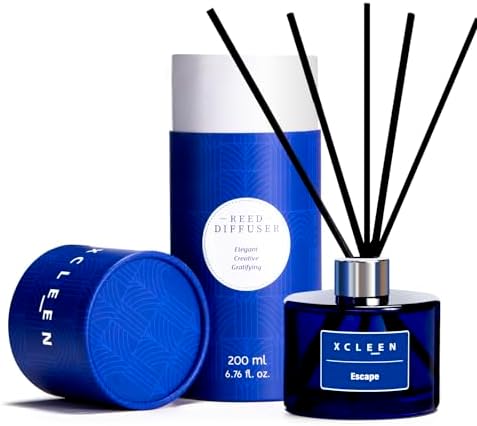 Xcleen Reed Diffuser, 6.7 Oz Escape Scented Diffuser with Sticks, Long Lasting Fragrance Air Freshener, Bathroom Shelf Decor