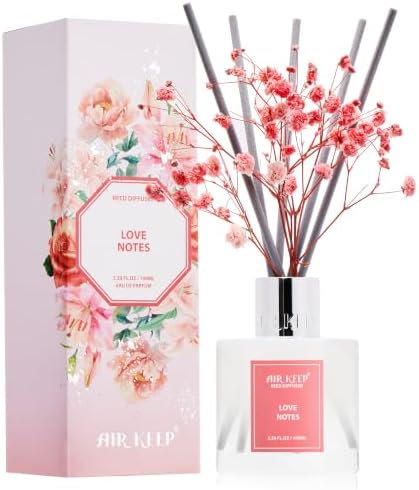 Airkeep Reed Diffuser Set,3.38 fl oz (100 ml) - Love Notes Oil Diffusers with 8 Reed Sticks, Home Fragrance Reed Diffuser for Bathroom Shelf Decor