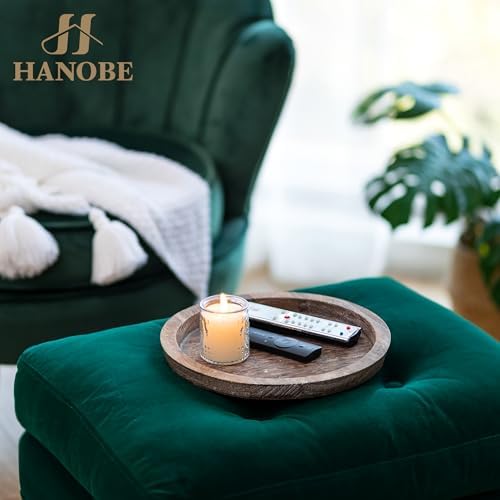 Hanobe Wooden Coffee Table Trays, 2PC Decorative Round Candle Holder Plate