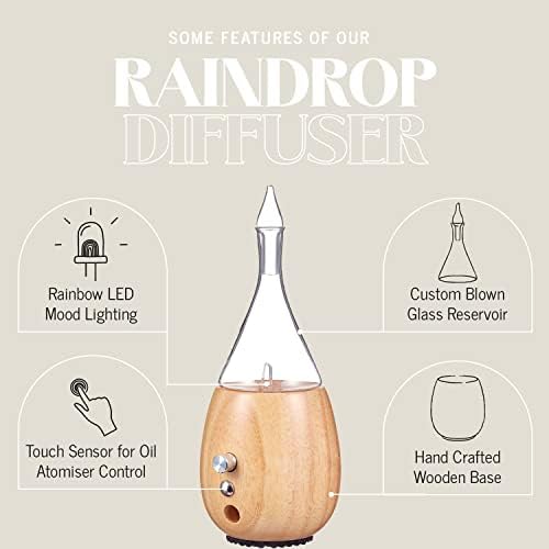 Raindrop 2.0 Aromatherapy Diffuser for Essential Oil, Waterless Glass Nebulizer w/Auto-Off Switch, BPA Free - Lightwood