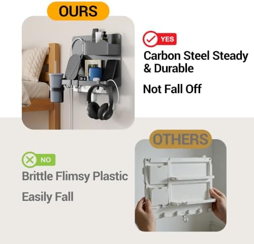 Bedside Shelf, Dorm Room Essentials Metal Floating Shelves (Black)