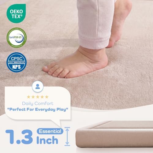 1.3" Thick Baby Play Mat for Floor,28x72 Bedside Rugs, Non-Slip, Beige