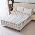 Bedding Fitted Sheet with Deep Pocket,Fresh Design Printed Fabric Bed Sheets for Summer (Green Checkered, Full)
