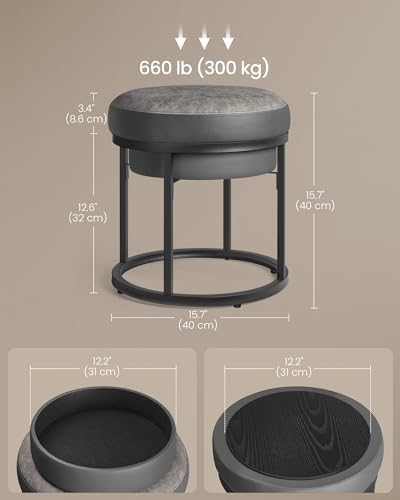 SONGMICS Home Ottoman, Round Coffee Table, Reversible Top, Steel Frame