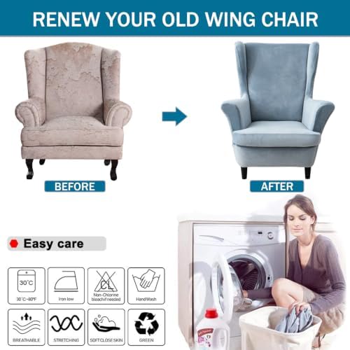 NILUOH Stretch Velvet Wingback Chair Slipcovers 2-Piece