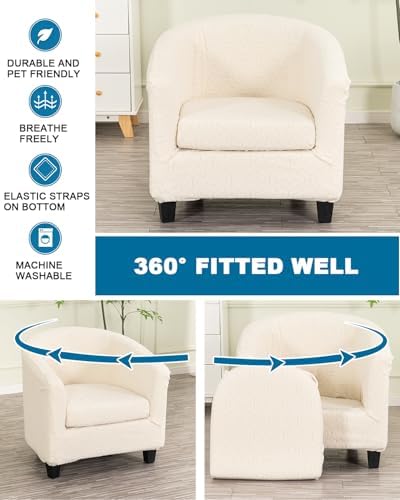 NILUOH Jacquard Club Chair Covers 2-Piece Stretch Barrel Chair Slipcovers Tub Chair Cover Non Slip Round Armchair Covers Couch Covers with Elastic Bottom for Bar Counter Living Room