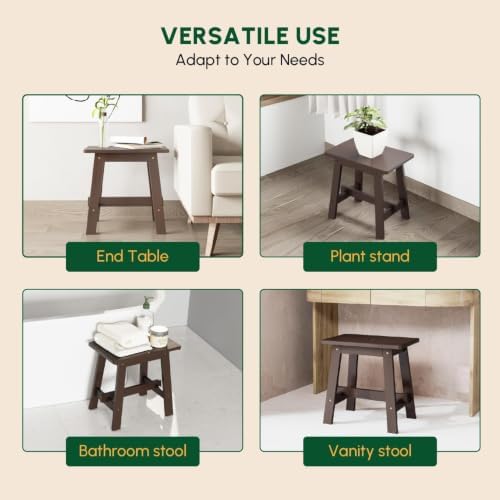 BEEFURNI 18-Inch Rectangular Acacia Wood Stool, Small Bench, Natural Wood (Wood Brown, Rectangular Wooden Stool)