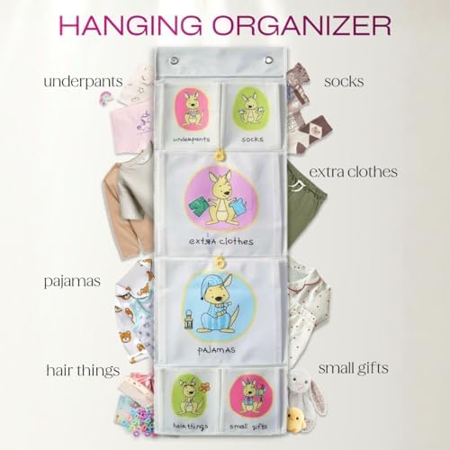 Room Hanging Storage Organizer, Fun & Colorful Storage & Organization for Clothes, Toys, & More. Wall & Door Attachable, Water-Resistant, Ideal for Kids' Room, Locker Kindergarten or Playroom (Gray)