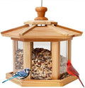 Solution4Patio Bird Feeder for Outdoors - USA Cedar Hexagon Gazebo Bird Feeders with Vented Mesh Tray, Easy-Clean & Fill Design 9.6" Dia. X 8.7" H 3.2-lb Capacity