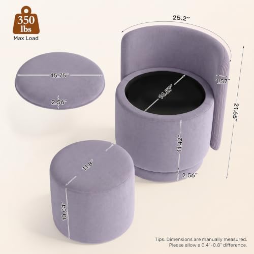 Velvet Vanity Chair with Storage 360° Swivel Accent Stool FootRest