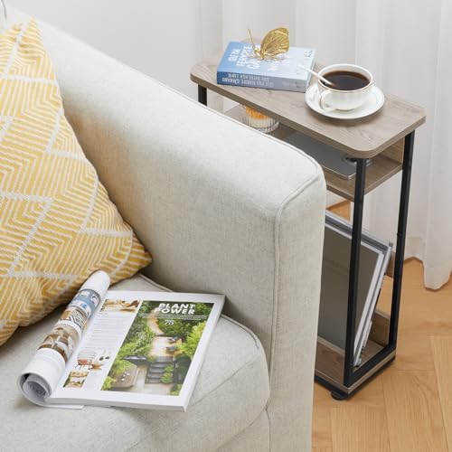 YEAKOO Narrow Side Table with Storage Shelf, 3-Tier Slim End Table