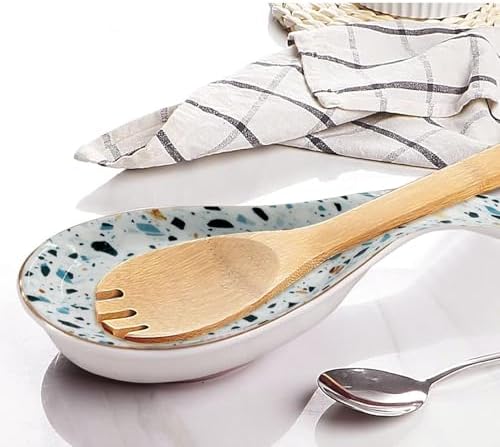 Ceramic Spoon Rest for Stove Top Kitchen Counter Large Spoon Holder Farmhouse Floral Flowers Print Coffee Spoon Cooking Utensil Tools Rest Modern Kitchen Decor
