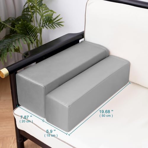 2 Pack Couch Arm Rest Pillow, 8''x8''x20'' Faux Leather Waterproof Cover, High Density Foam Armrest Cushion, Removable & Washable Elbow Support for Sofa, Bed, and Armchair (Medium Grey)