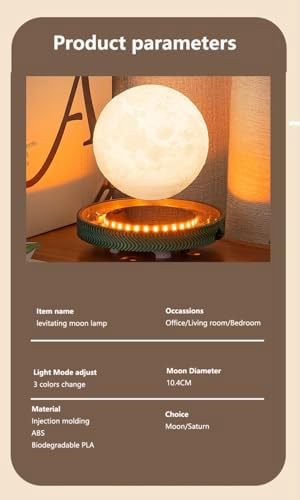 Levitating Moon Lamp Floating Saturn Lamp with Transparent Luminous Light Base Suspension 360° Rotation Saturn Light 3 Colors Display Mode Table Lamp for Home Office
