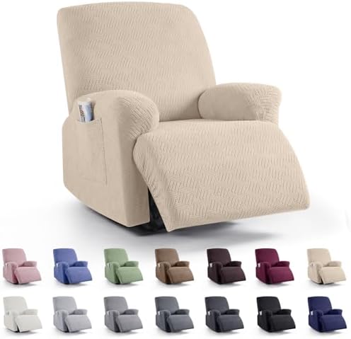KinCam Recliner Chair Covers, Stretch Reclining Cover, Vanilla
