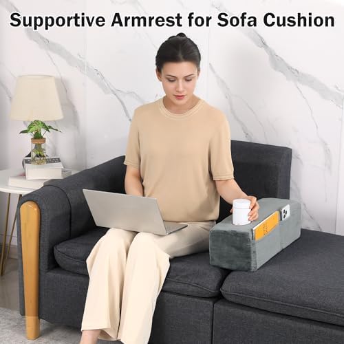 HOMBYS Removable Couch Armrest Pillow with Cup Holder and Side Pockets