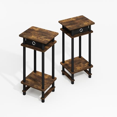 Furinno Modern Toolless 3-Tier Compact Side Table Set of 2, Amber Oak