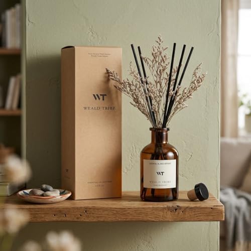 WEALD TRIBE Flower Reed Diffuser Set Vanilla Cinnamon Scent for Bathroom Air Fresheners | 4.0 fl oz Fragrance Oils with Sticks Home Fragrance Defusers | House Bedroom Office Shelf Decor & Gift
