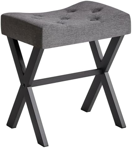 IBUYKE U-Shaped Linen Vanity Stool, X-Leg Makeup Chair, Dark Gray WBD018G