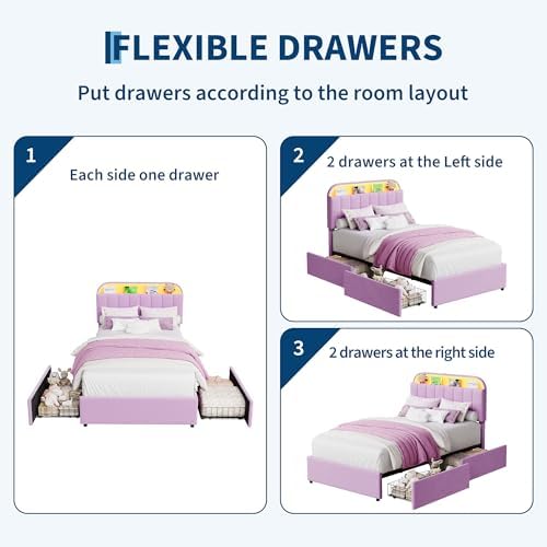 GarveeHome Twin Bed Frame, Platform Bed with Storage Headboard & Drawers