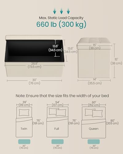 SONGMICS 30 Inches Folding Storage Ottoman Bench, Load 660 lb