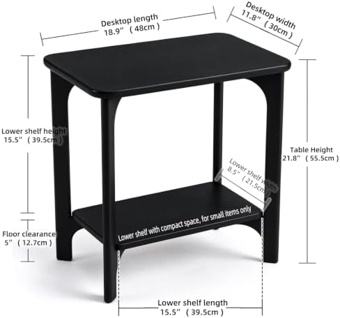 Solid Wood Small Black Side Table for Living Room, Bedroom