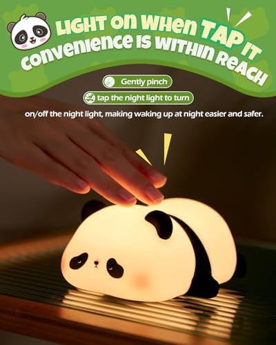 Cute Panda Night Light, Animal Lamp, Food Grade Silicone, Rechargeable, 3 Level Dimmable, Squishy Nursery Nightlight for Desk Decor, Funny Gifts Stuff for Boys Girls Baby, White Elephant Gifts